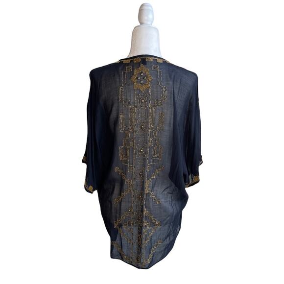 Anthropologie Fei Black Gold Beaded Open Cardigan Duster - Picture 12 of 13